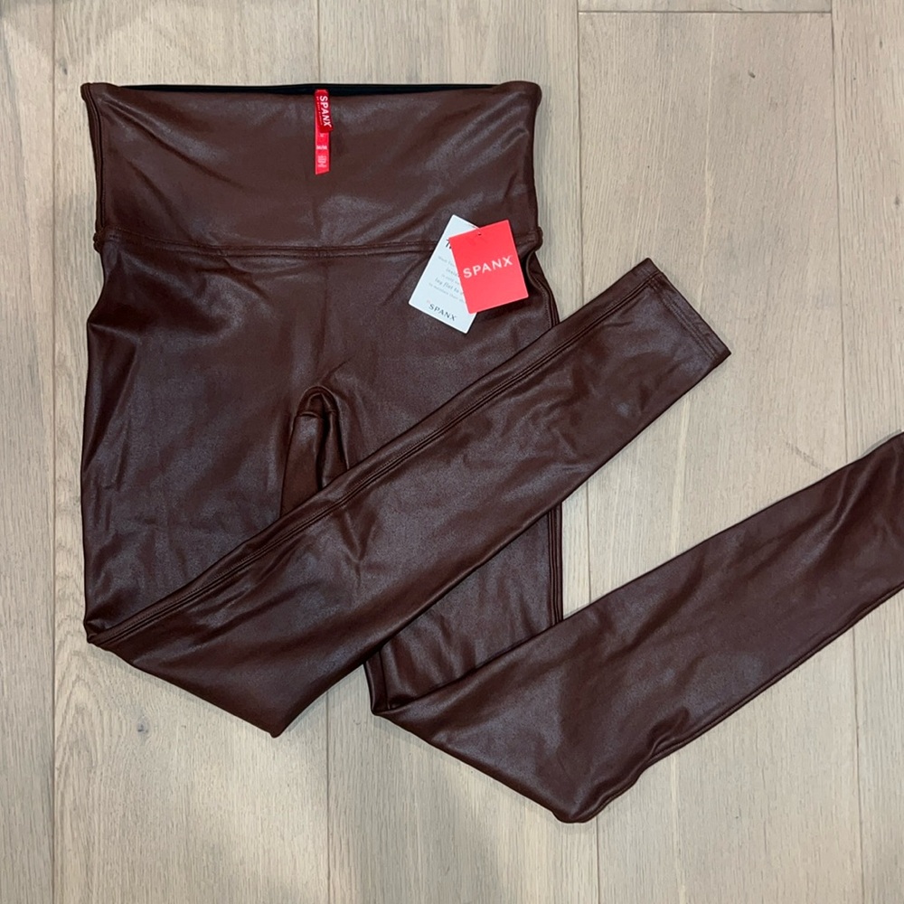 SPANX leather, mahogany leggings, high waist, medium